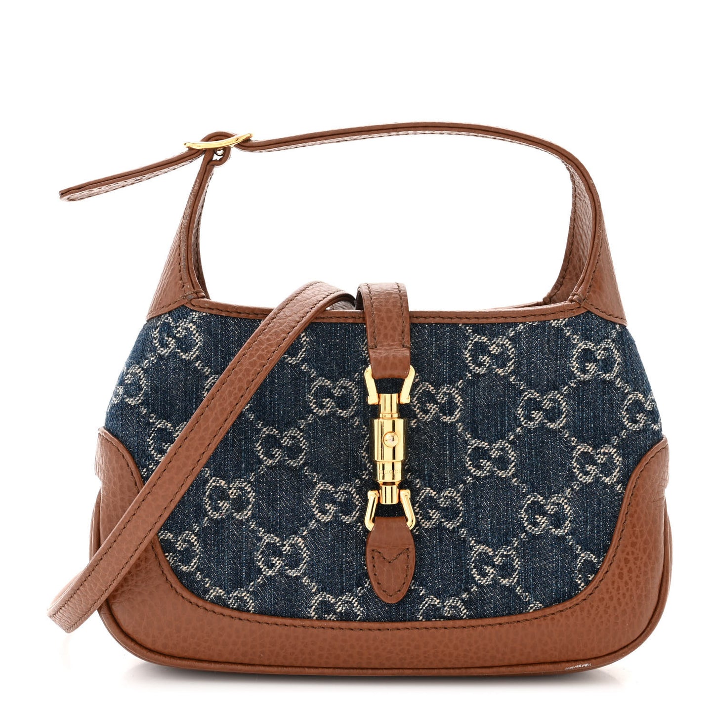New Denim GG Monogram Calfskin Mini Jackie 1961 Hobo Blue Tea Cuir