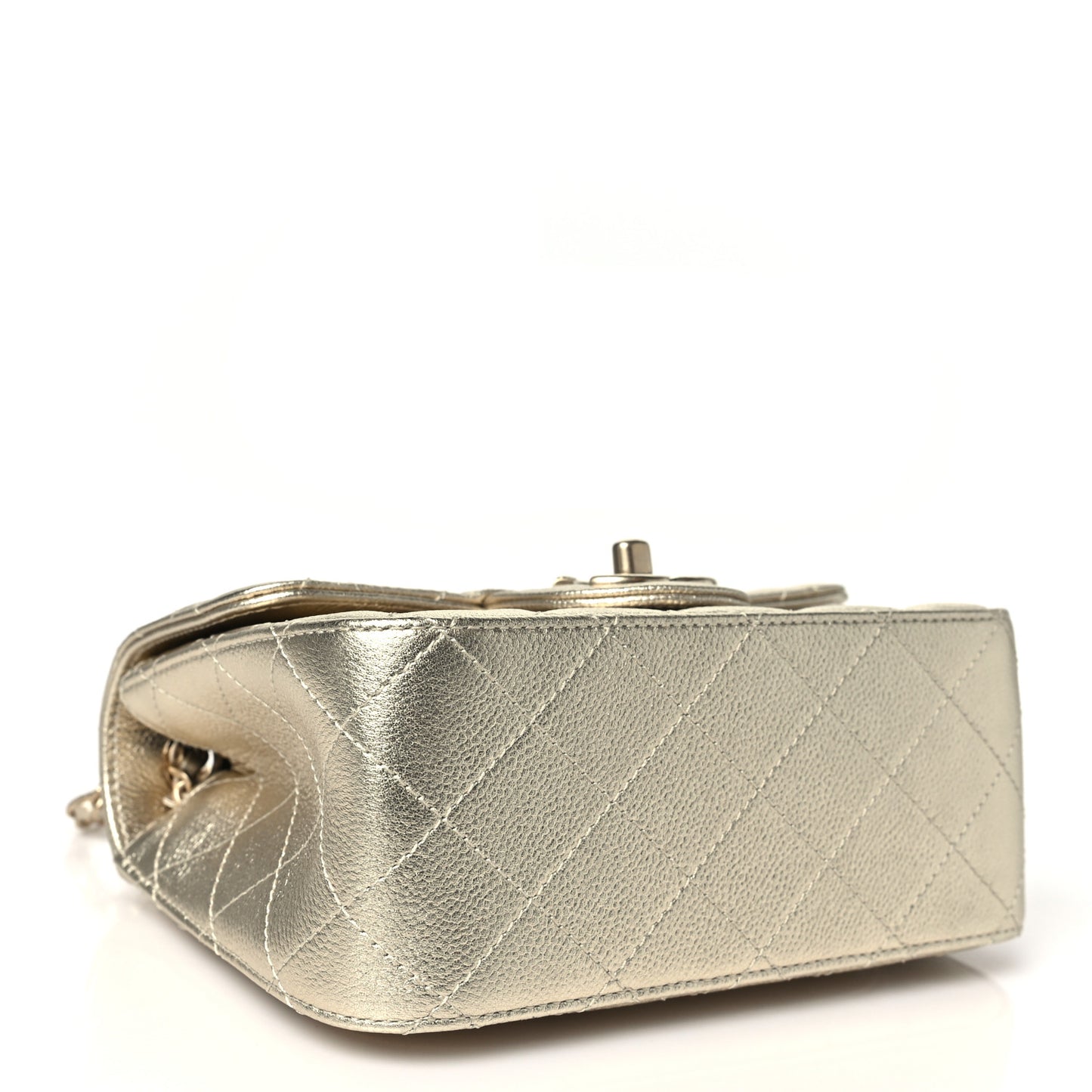 Metallic Caviar Quilted Mini Square CC Slide Flap Gold