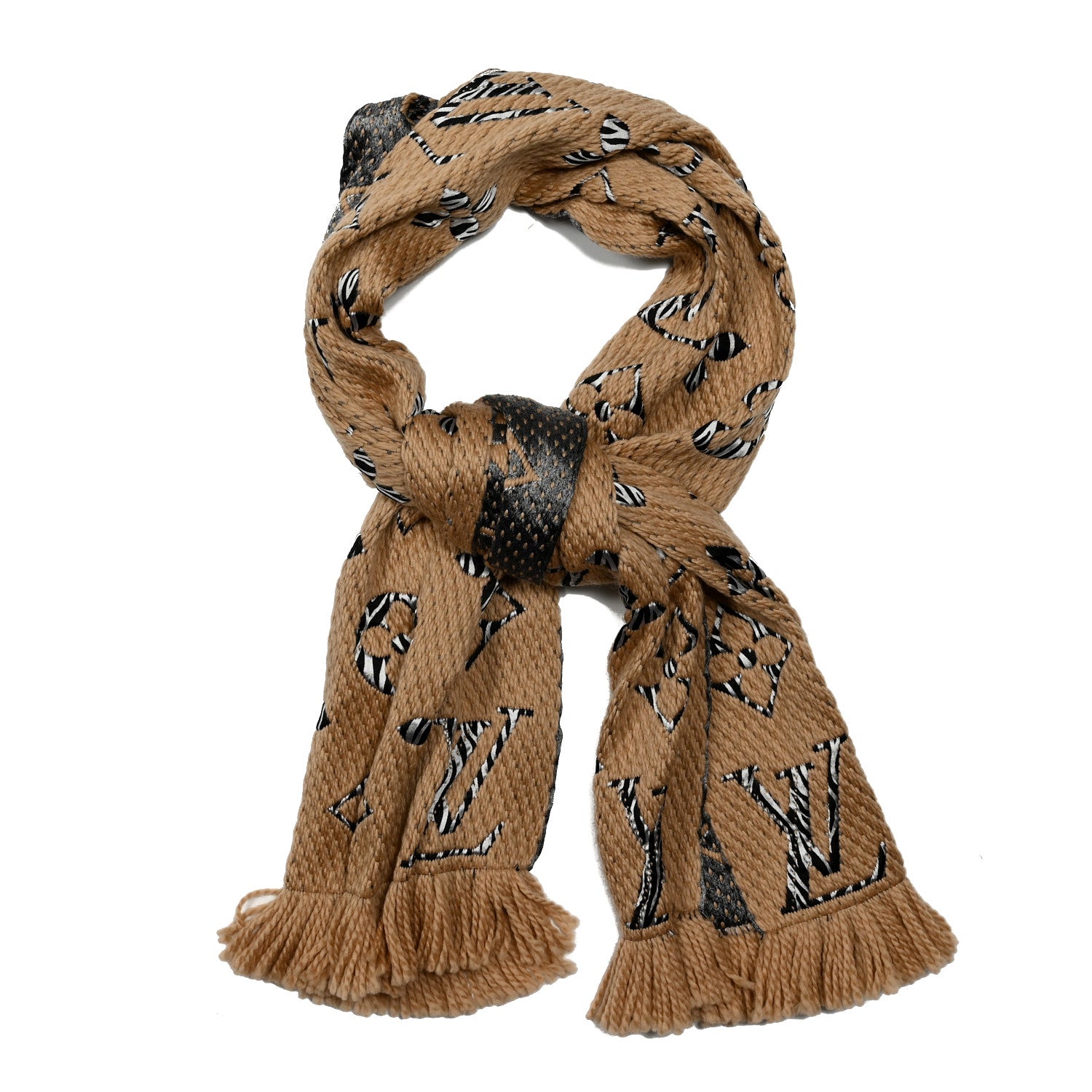 Louis Vuitton Wool Silk Monogram Giant Jungle Logomania Shine Scarf Beige 1 of 3