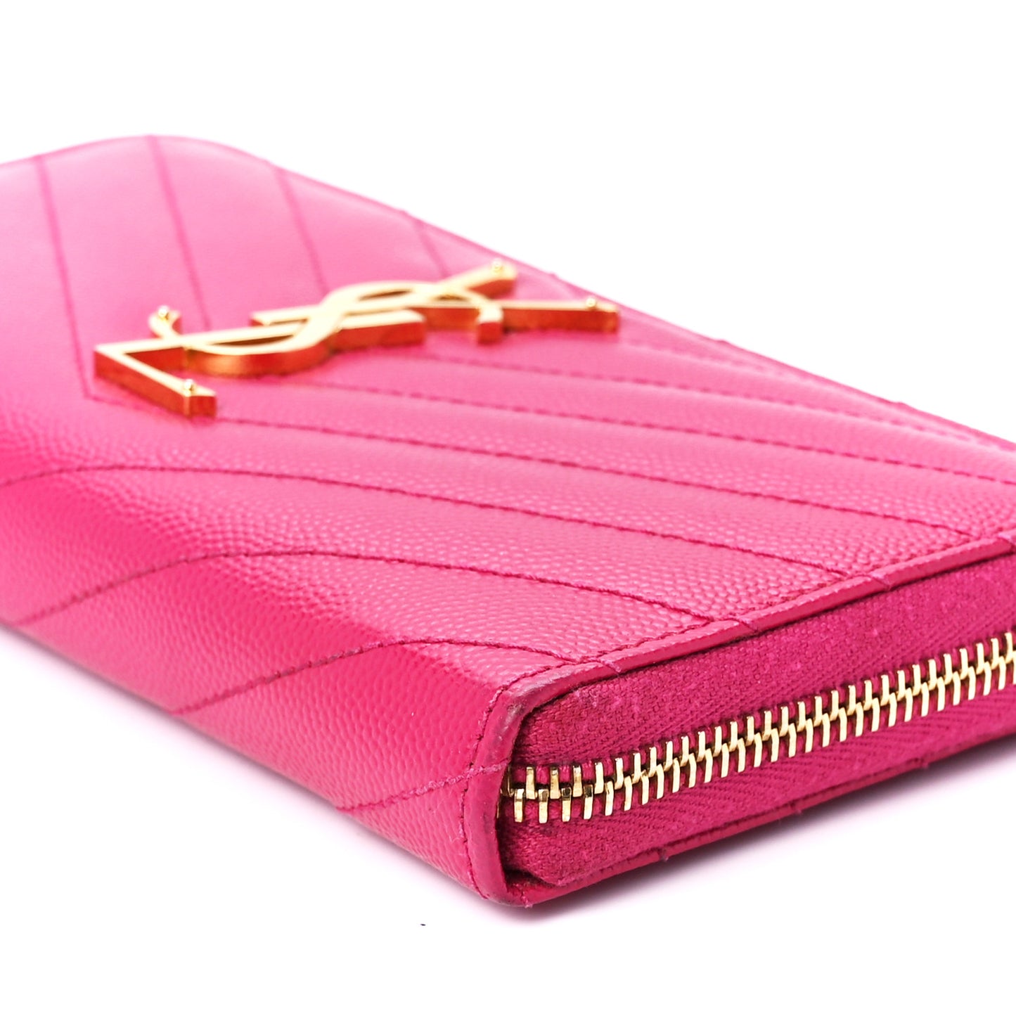 Grain De Poudre Matelasse Chevron Monogram Zip Around Wallet Fuchsia