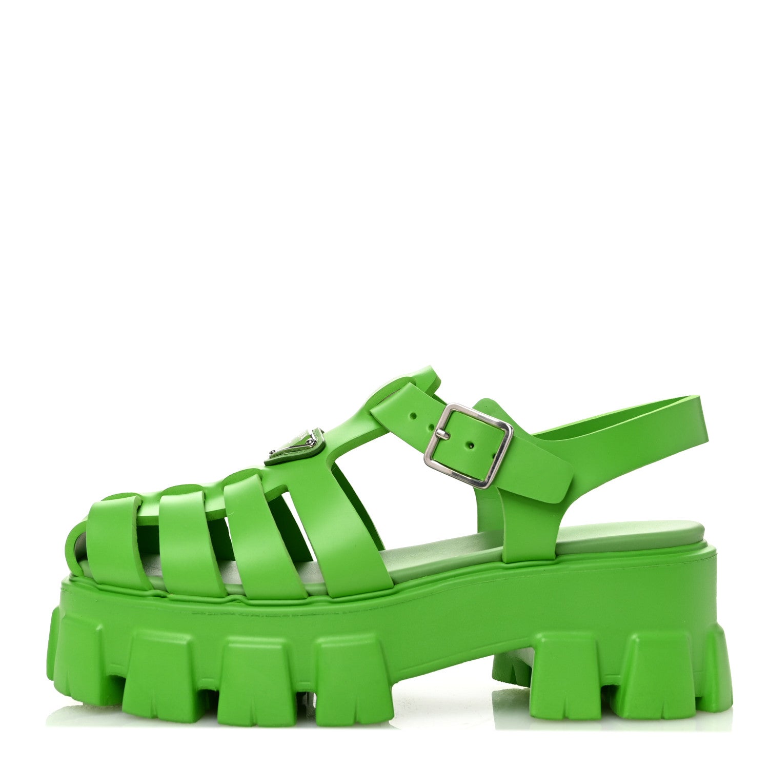 Prada Foam Rubber Metal Triangle Logo Womens Monolith 55mm Cage Sandals 39 Mela 1 of 10