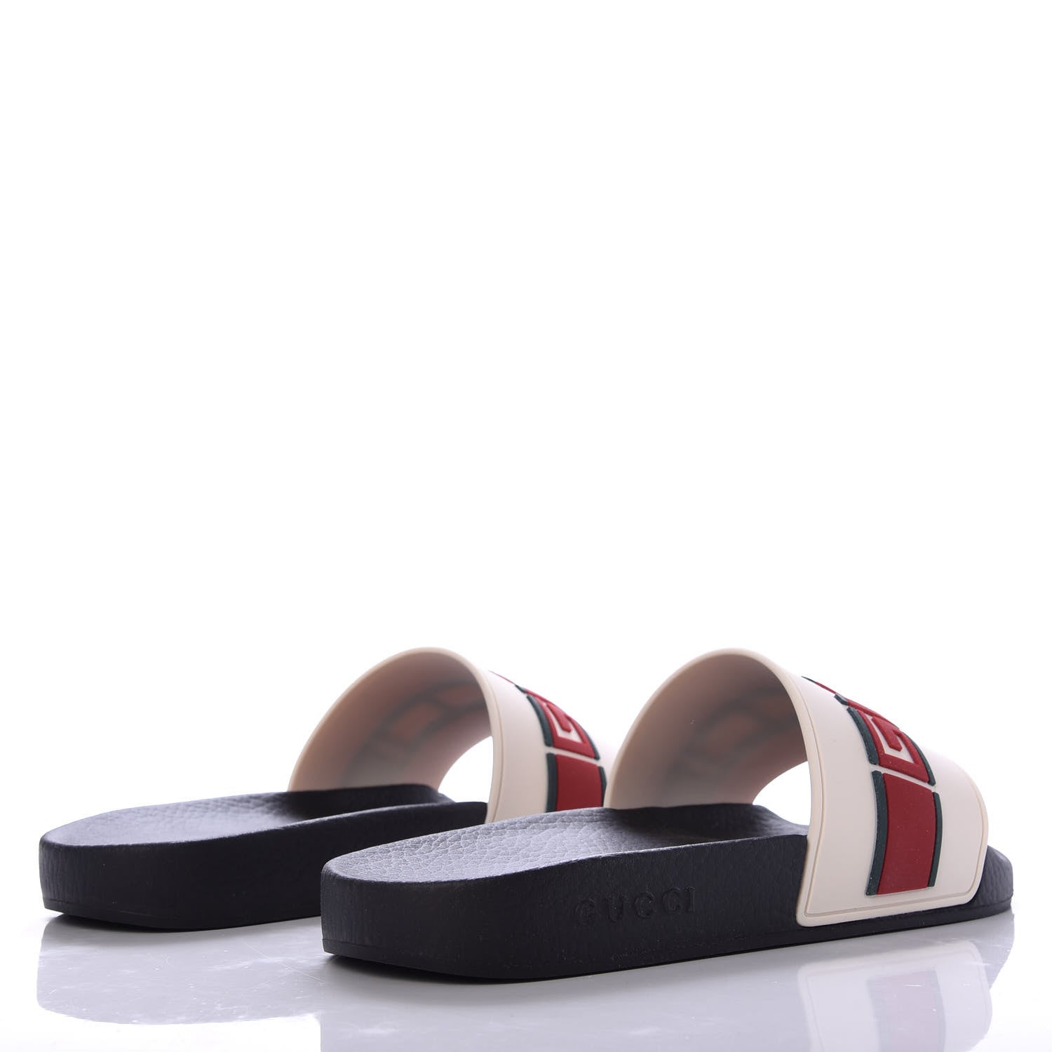 Gucci Rubber Stripe Mens Pool Slide Sandals 6 Ecru Green Red 4 of 9