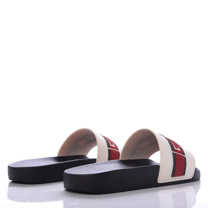 Gucci Rubber Stripe Mens Pool Slide Sandals 6 Ecru Green Red 4 of 9
