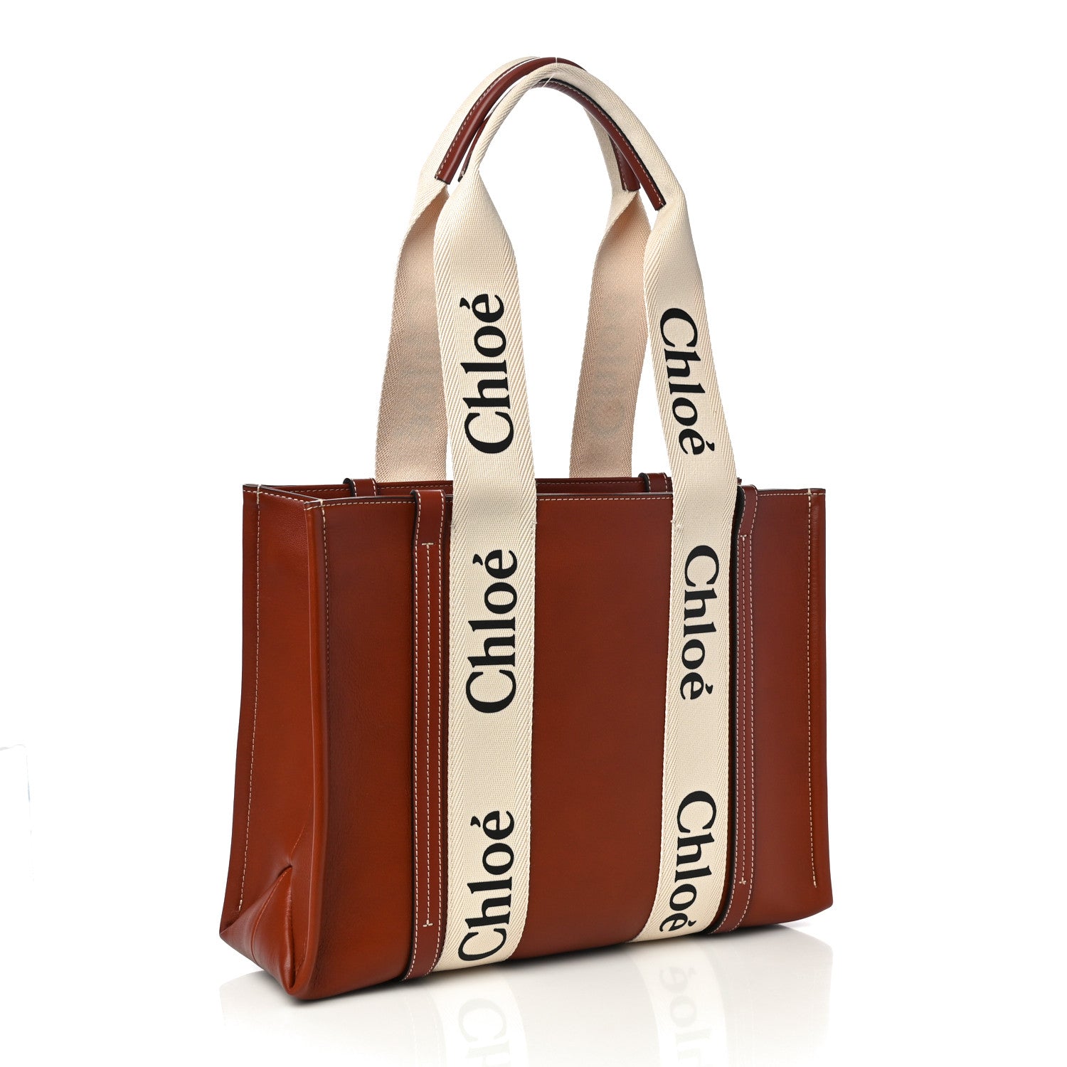 Chloe Calfskin Medium Woody Ribbon Tote Sepia Brown 3 of 11