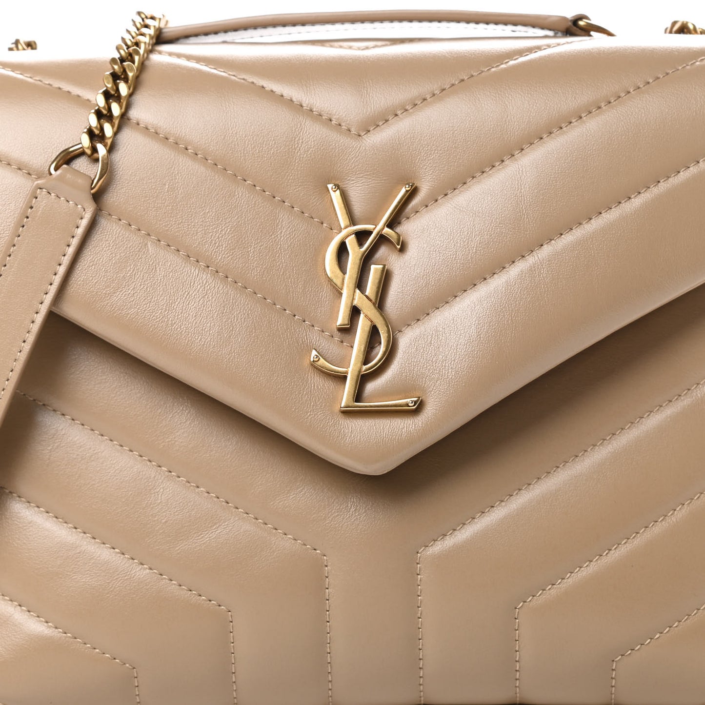 Calfskin Y Quilted Monogram Small Loulou Chain Satchel Dark Beige