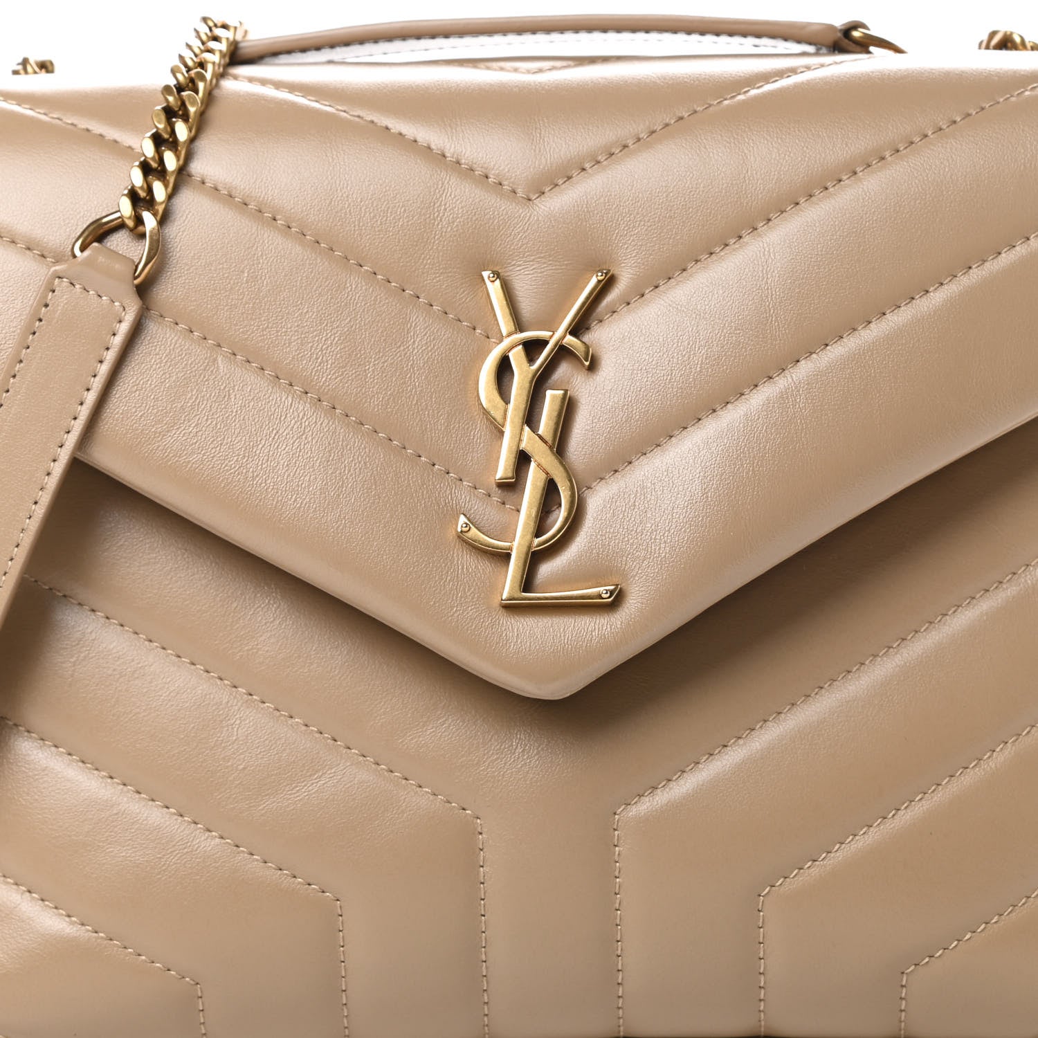 Saint Laurent Calfskin Y Quilted Monogram Small Loulou Chain Satchel Dark Beige 8 of 13