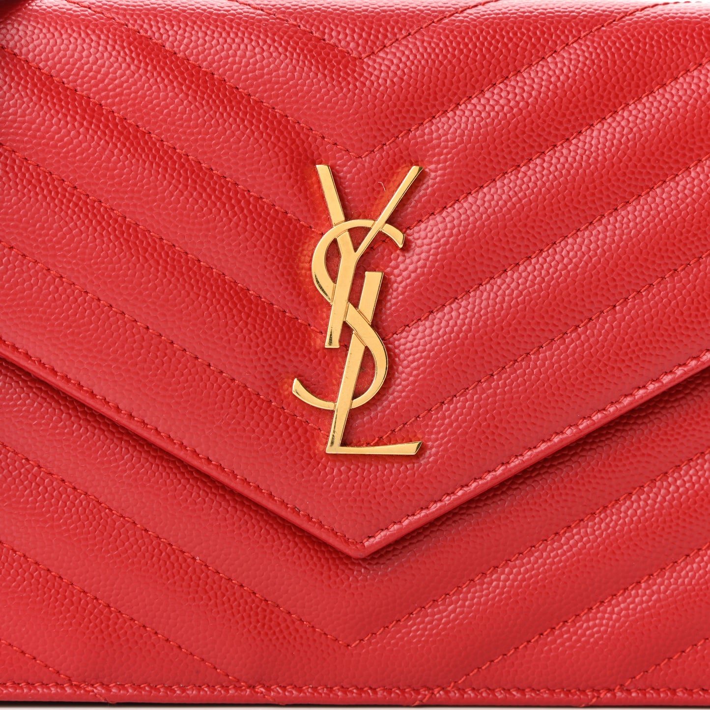 Grain De Poudre Matelasse Chevron Monogram Envelope Chain Wallet New Red