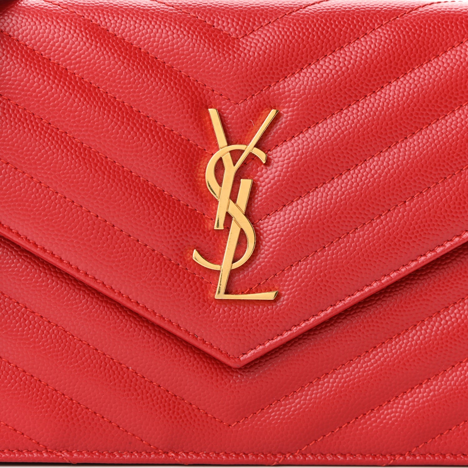 Saint Laurent Grain De Poudre Matelasse Chevron Monogram Envelope Chain Wallet New Red 8 of 10