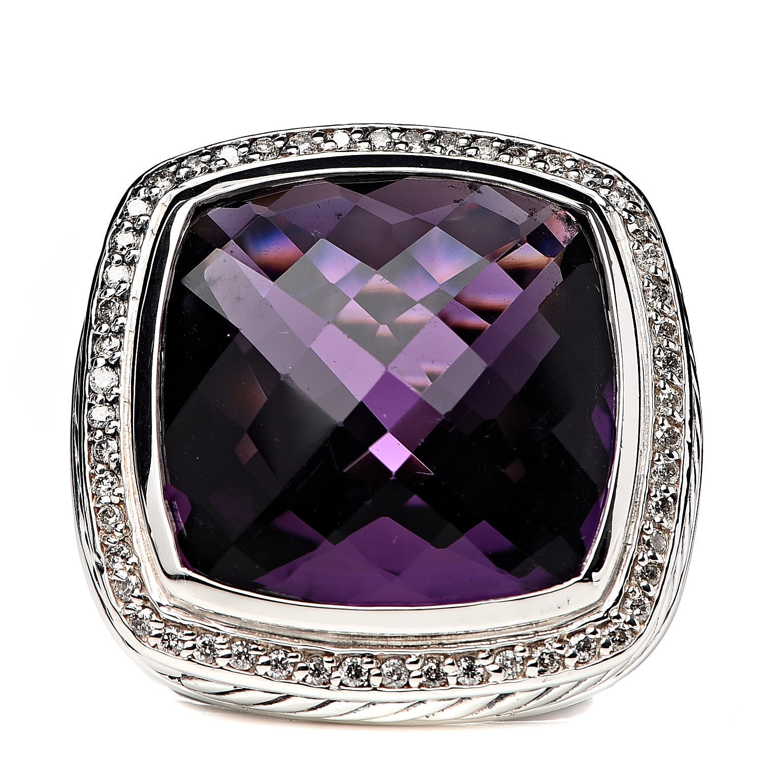 David Yurman Sterling Silver Diamond Amethyst 20mm Albion Statement Ring 52 6 1 of 5
