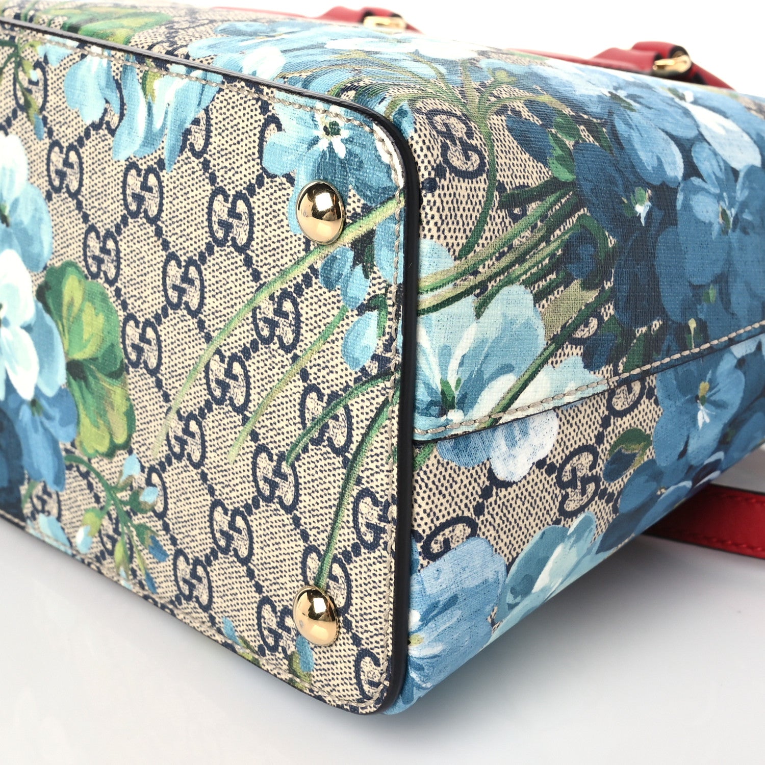 Gucci GG Supreme Monogram Blooms Small Zip Top Tote Beige Blue Navy Hibiscus Red 7 of 10