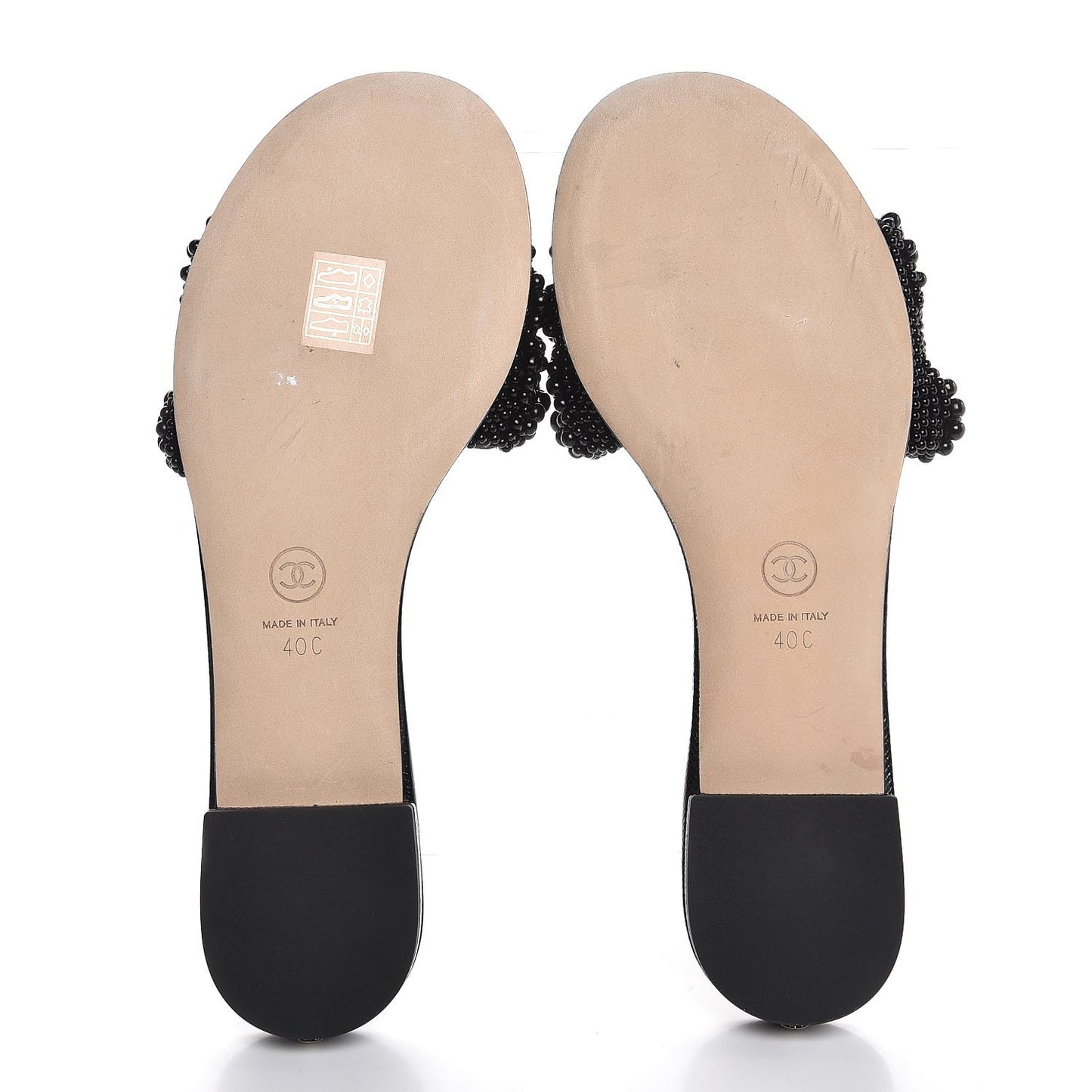 Fantasy Calfskin Pearl Cord CC Mules 40 Black