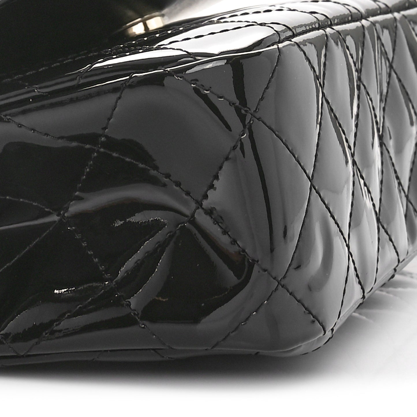 Patent Quilted Top Handle Clutch  Black