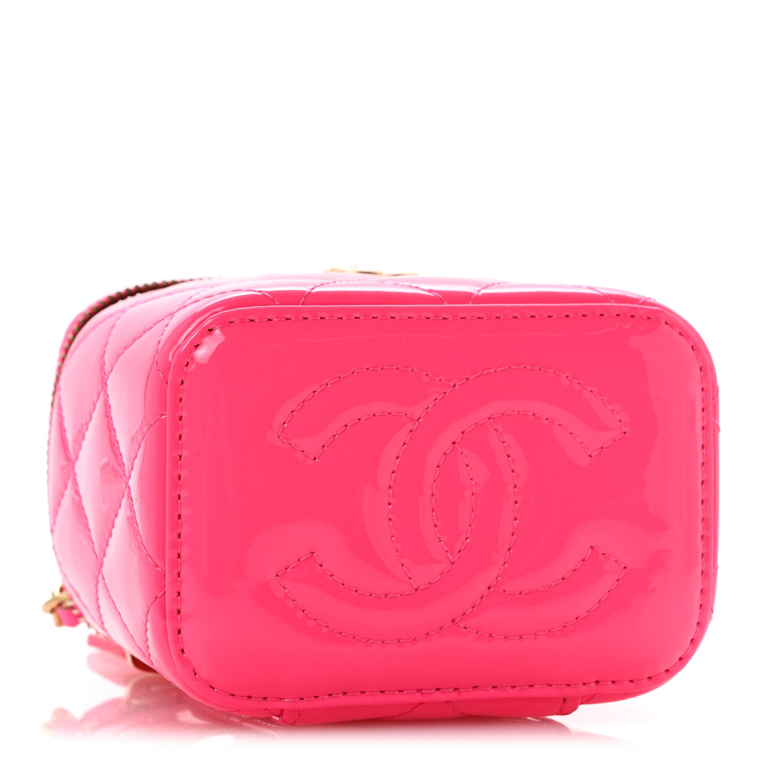 Chanel Patent Quilted Pearl Crush Mini Vanity Case With Chain Neon Pink 4 of 11