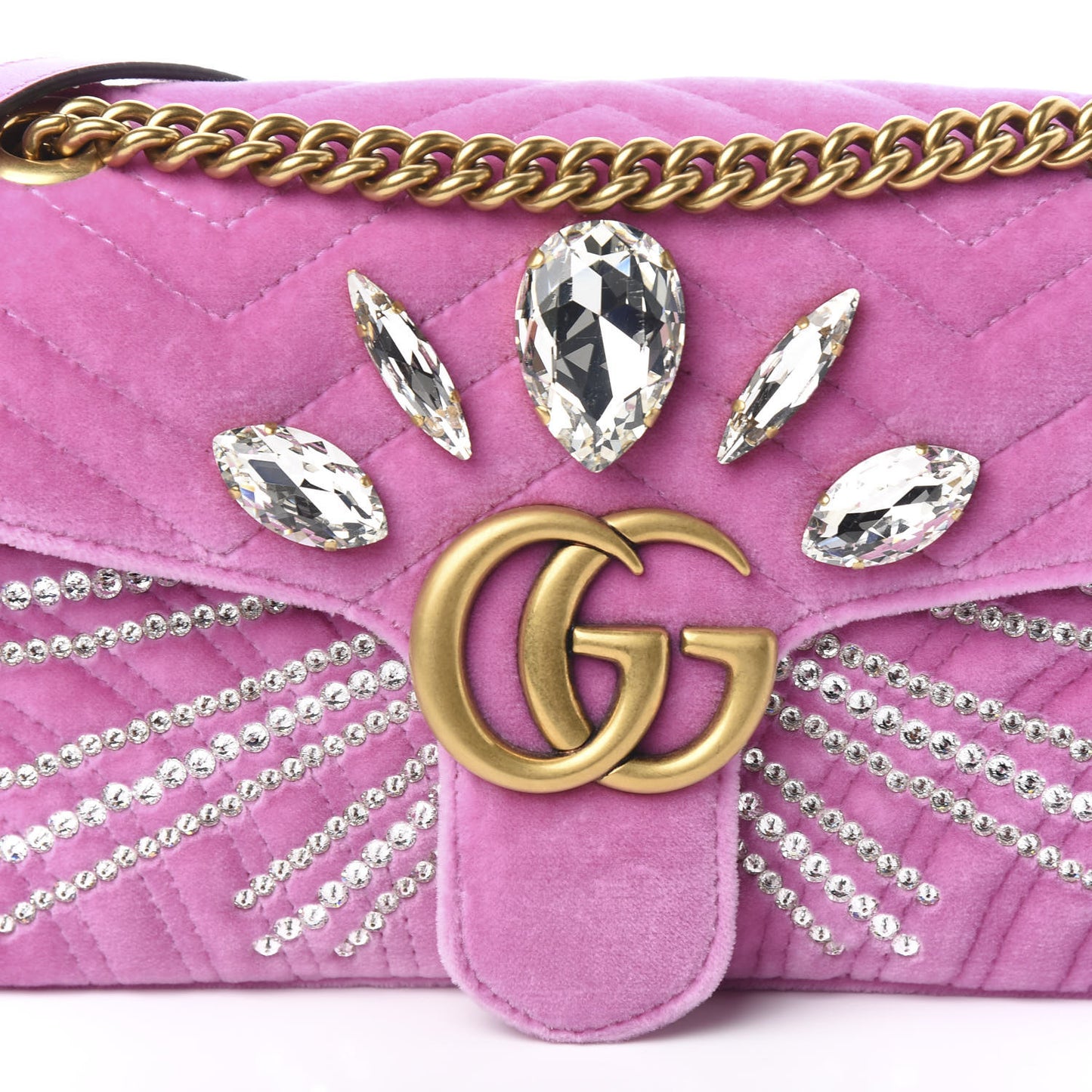 Velvet Matelasse Marquise Crystals Embroidered Small GG Marmont Shoulder Bag Malva