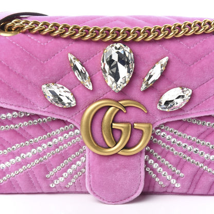 Gucci Velvet Matelasse Marquise Crystals Embroidered Small GG Marmont Shoulder Bag Malva 10 of 10