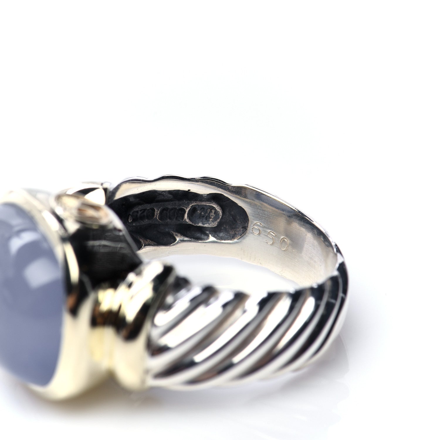 David Yurman Sterling Silver 14K Yellow Gold Chalcedony 14mm Noblesse Ring 53 6.5 6 of 7