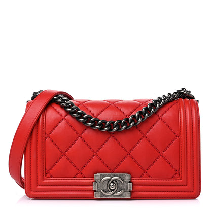 Chanel Calfskin Quilted Double Stitch Medium Boy Flap Red 1 of 14