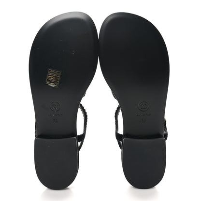 Chanel Velvet Pearl Camellia Thong Sandals 38 Black 6 of 10