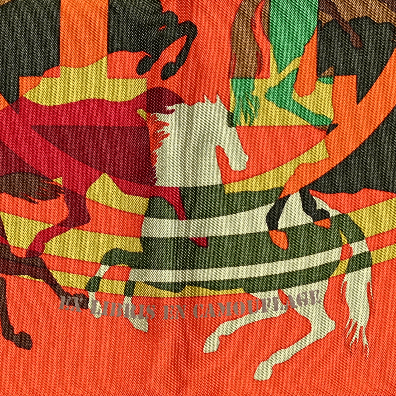 Hermes Silk Ex Libris En Camouflage Pocket Square Scarf Orange 5 of 5
