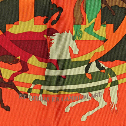 Hermes Silk Ex Libris En Camouflage Pocket Square Scarf Orange 5 of 5