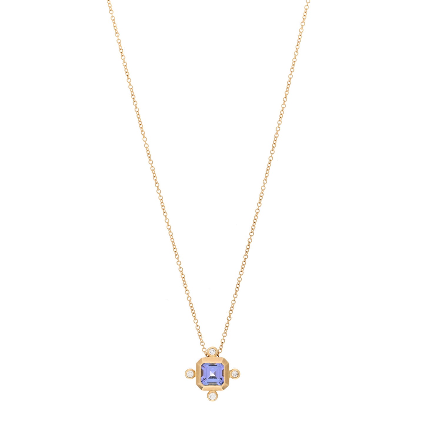 18K Yellow Gold Diamond Tanzanite Novella Pendant Necklace
