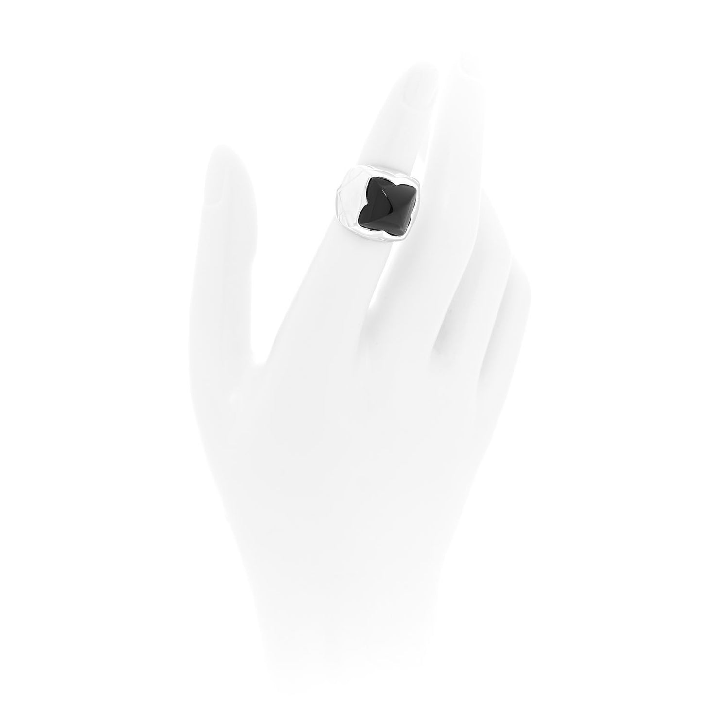 18K White Gold Black Onyx Pyramide Ring 48 4.5