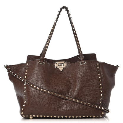 Valentino Garavani Pebbled Calfskin Medium Rockstud Tote Cacao 1 of 10