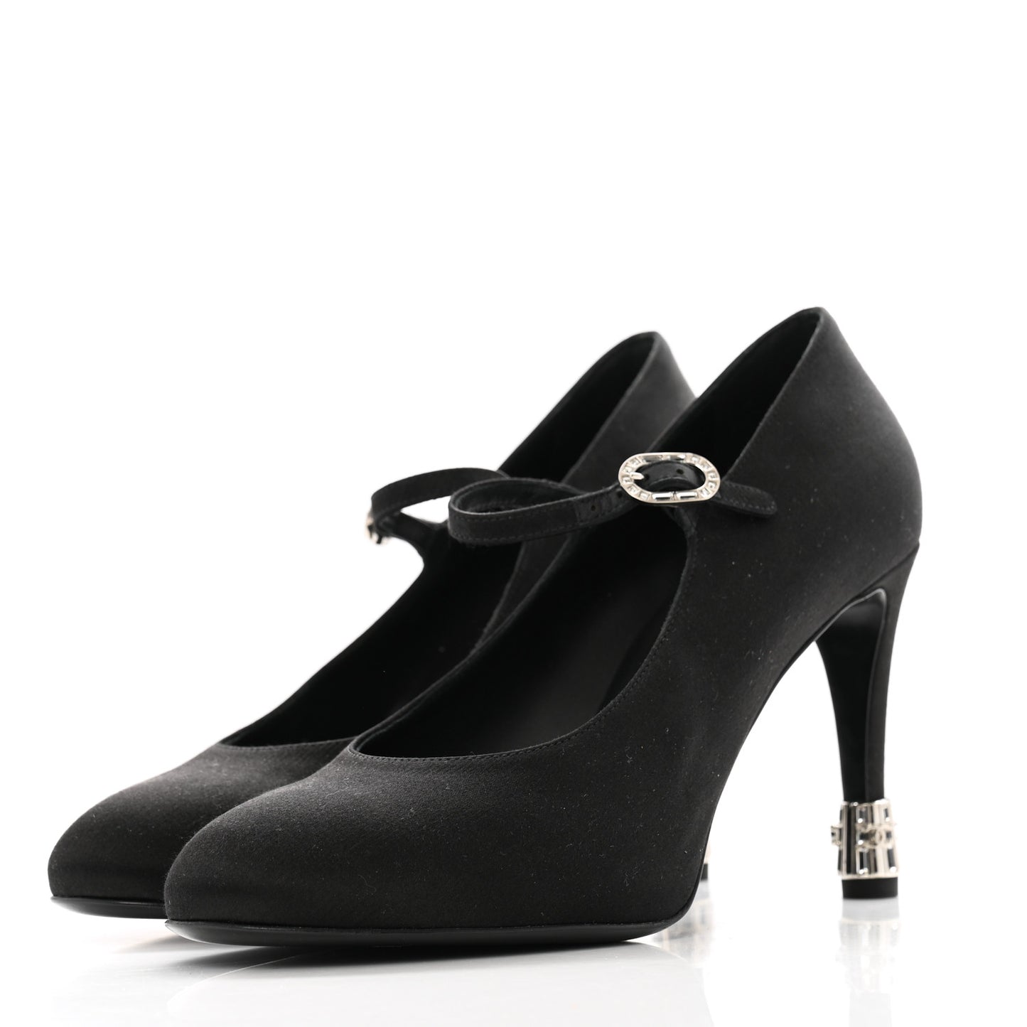 Satin Crystal Mary Jane Pumps 38.5 Black