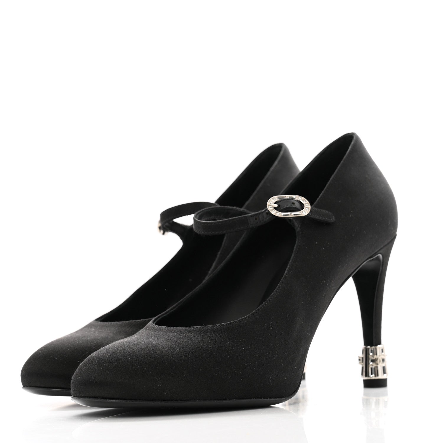 Chanel Satin Crystal Mary Jane Pumps 38.5 Black 4 of 10