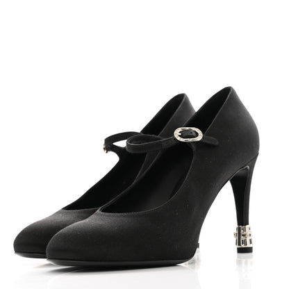 Chanel Satin Crystal Mary Jane Pumps 38.5 Black 4 of 10