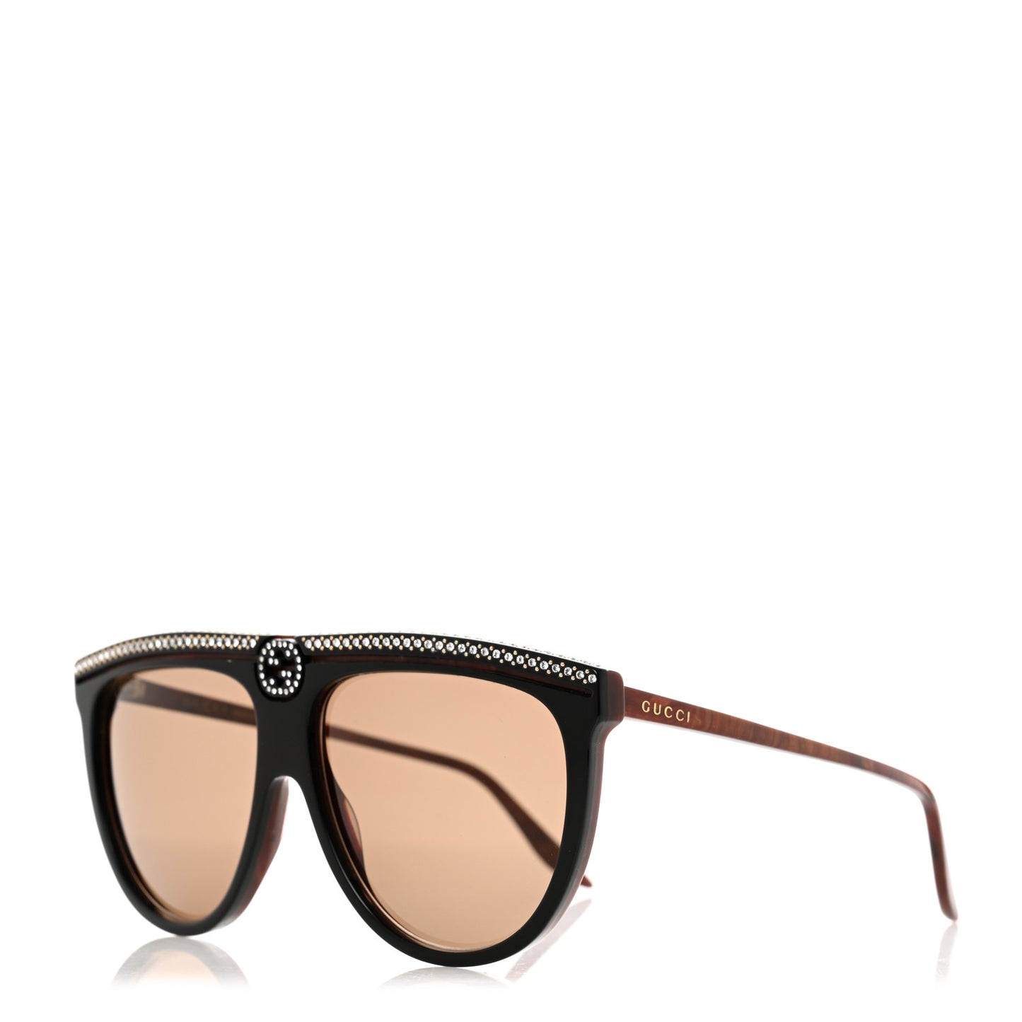Aviator Crystal Brow Sunglasses GG0732S Havana Brown