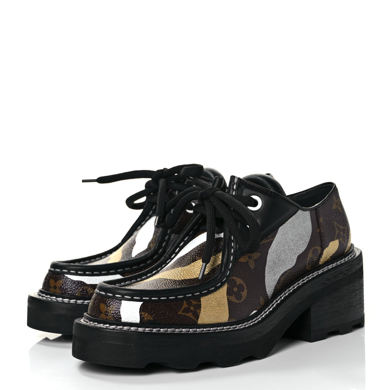 Louis Vuitton X LOL Monogram Calfskin Beaubourg Platform Derby Shoes 36 Gold Silver 3 of 9