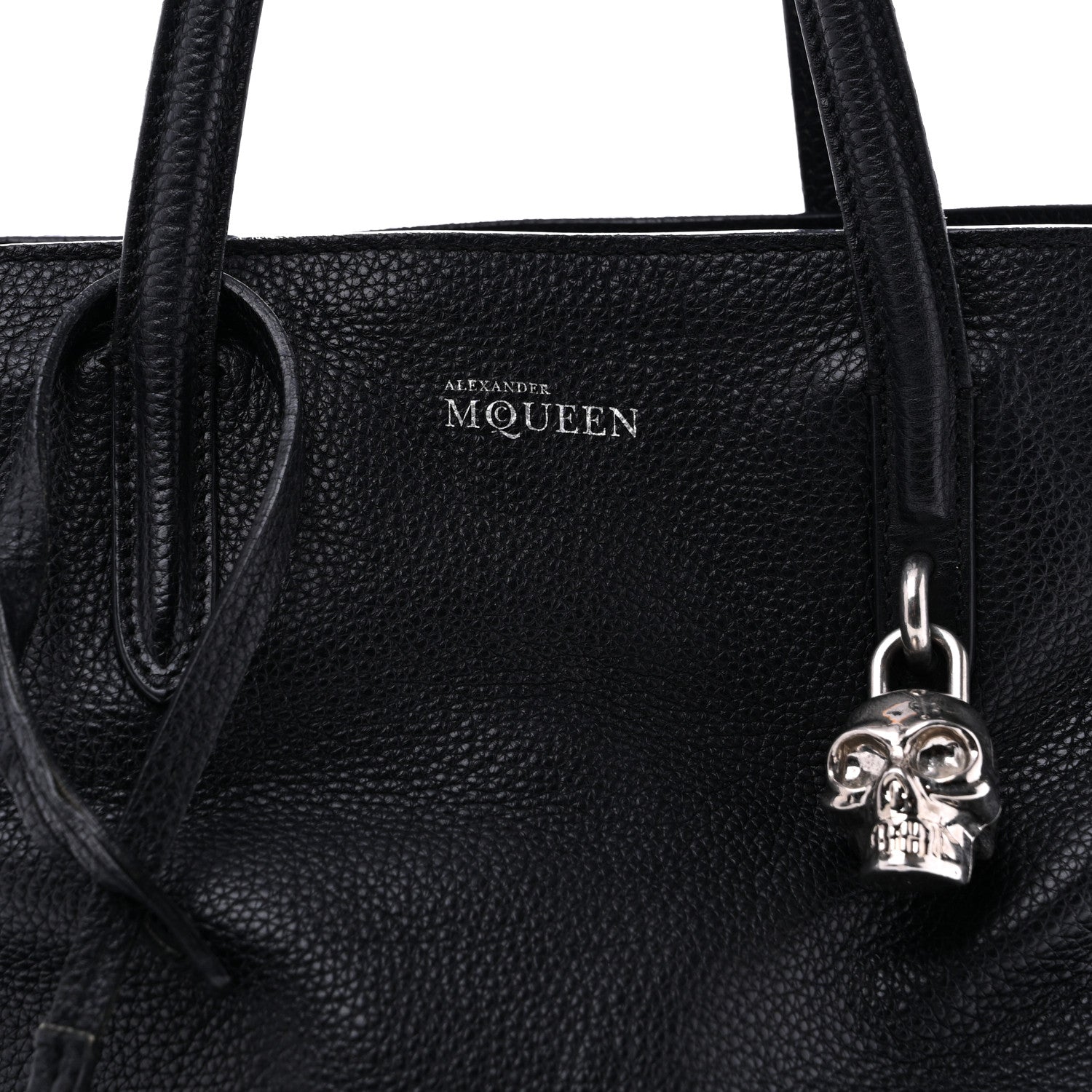 Alexander McQueen Pebbled Calfskin Mini Skull Padlock Zip Around Tote Black 8 of 15