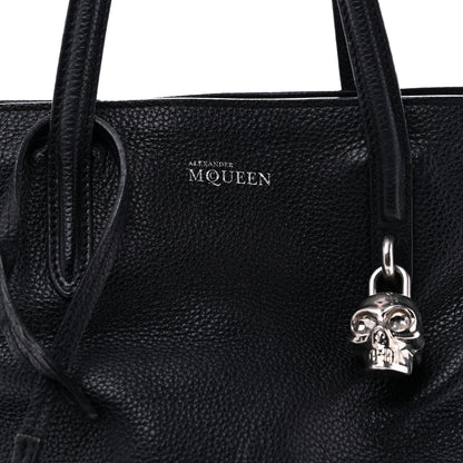 Alexander McQueen Pebbled Calfskin Mini Skull Padlock Zip Around Tote Black 8 of 15