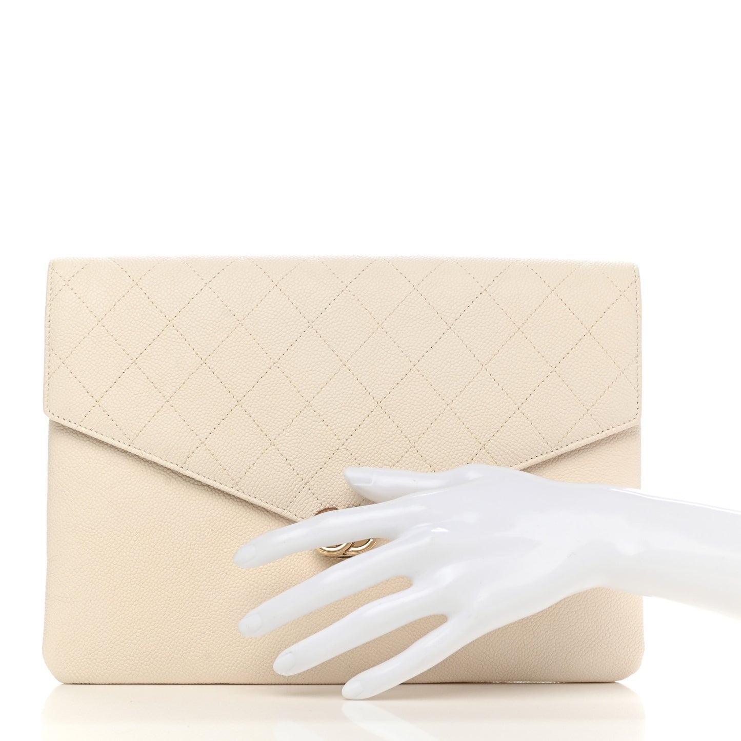 Grained Calfskin Quilted Cuba Clutch White