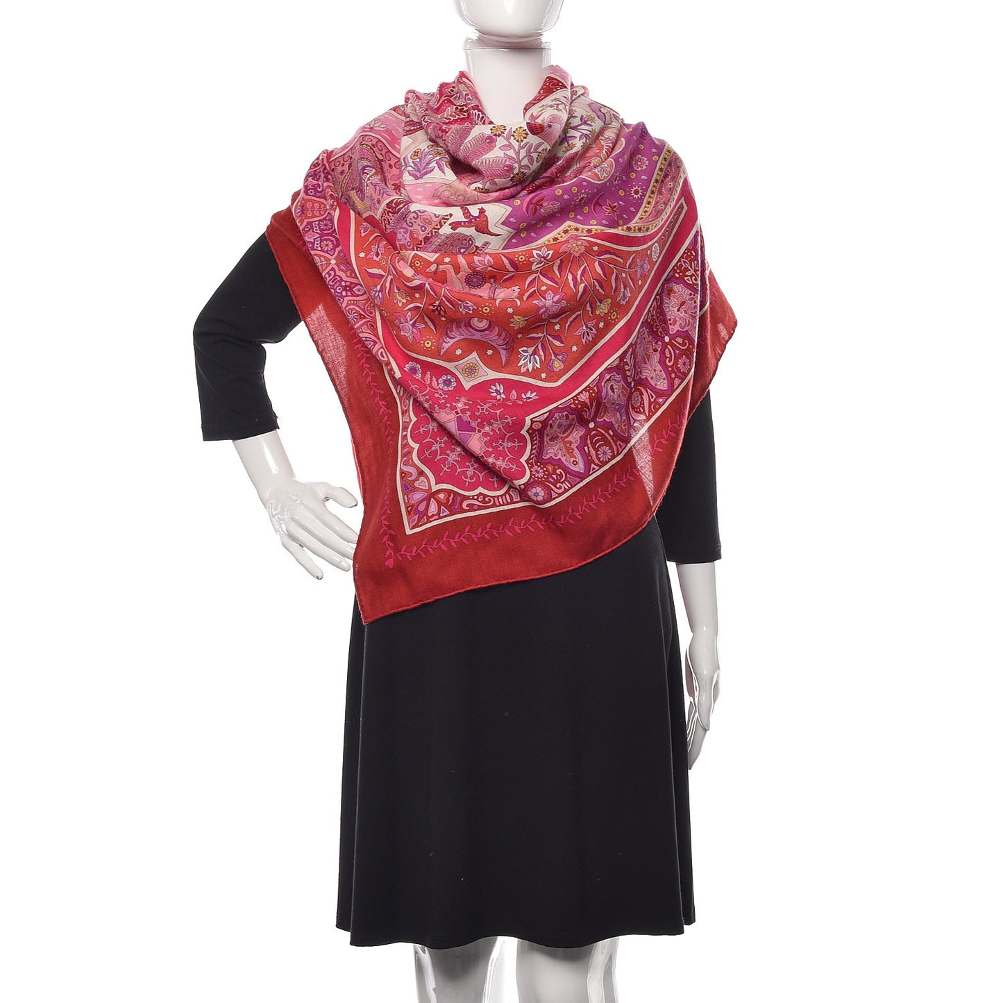 Cashmere Silk Aux Portes Du Palais Shawl 140 Framboise Rose Mauve