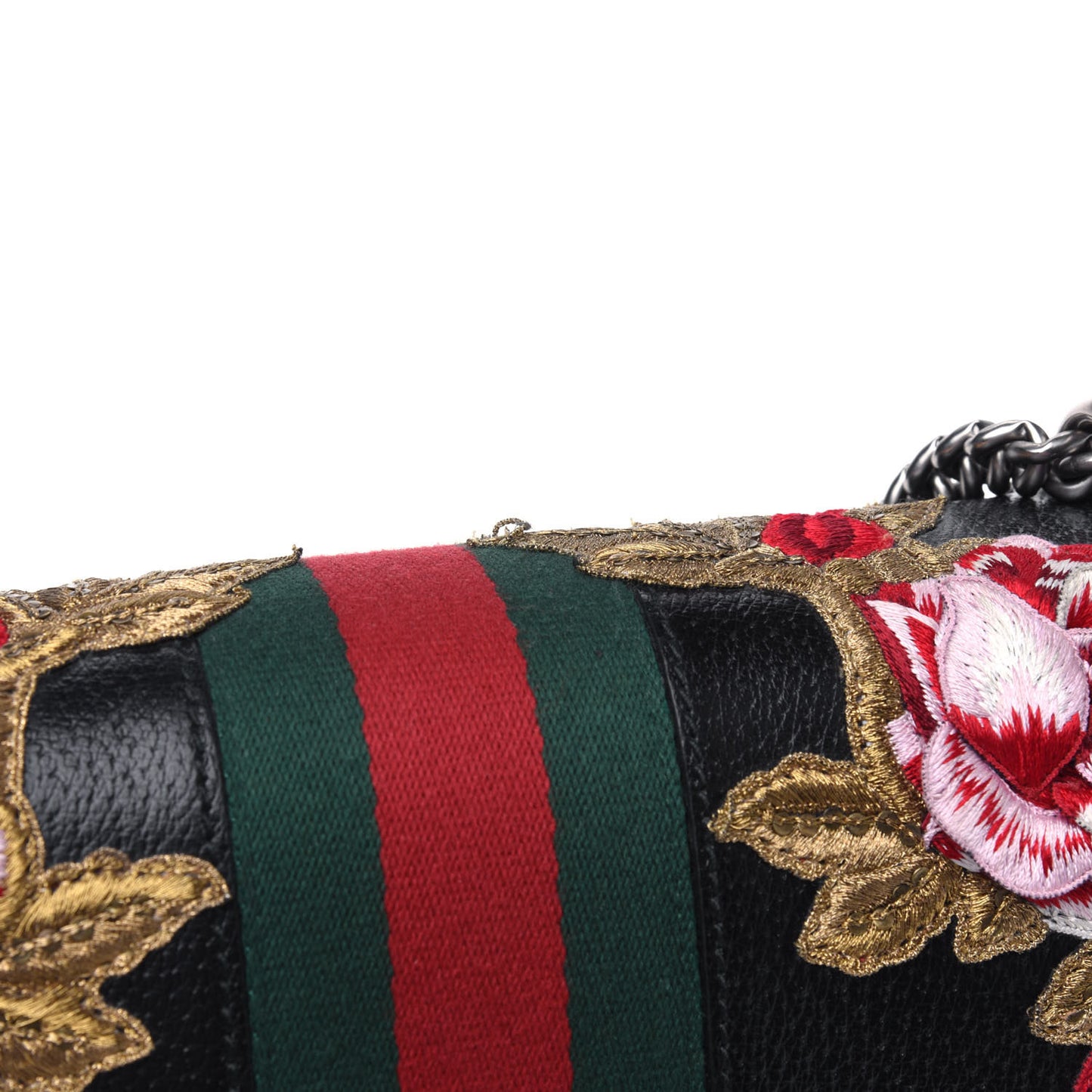 Calfskin Web Floral Embroidered Medium Dionysus Shoulder Bag Black