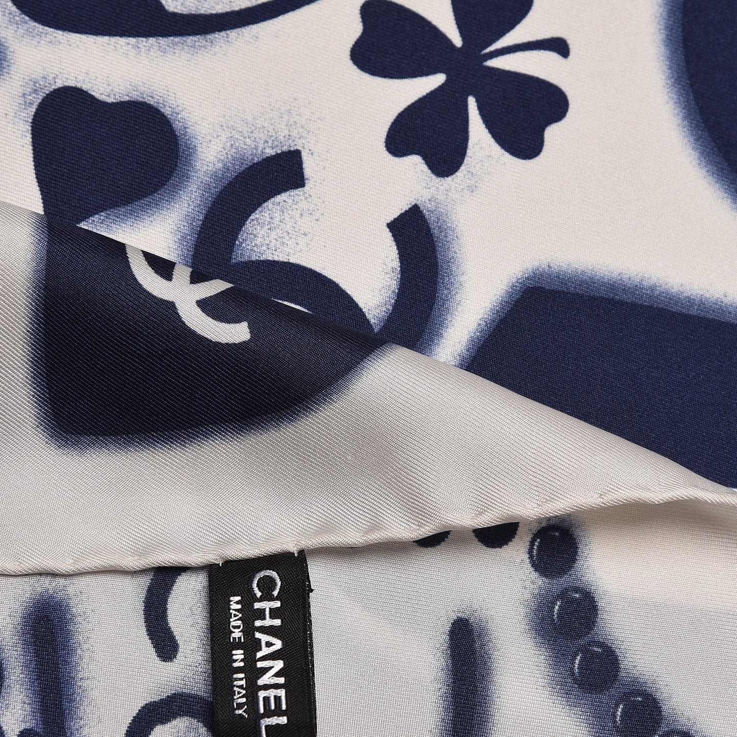 Silk CC Scarf White Blue