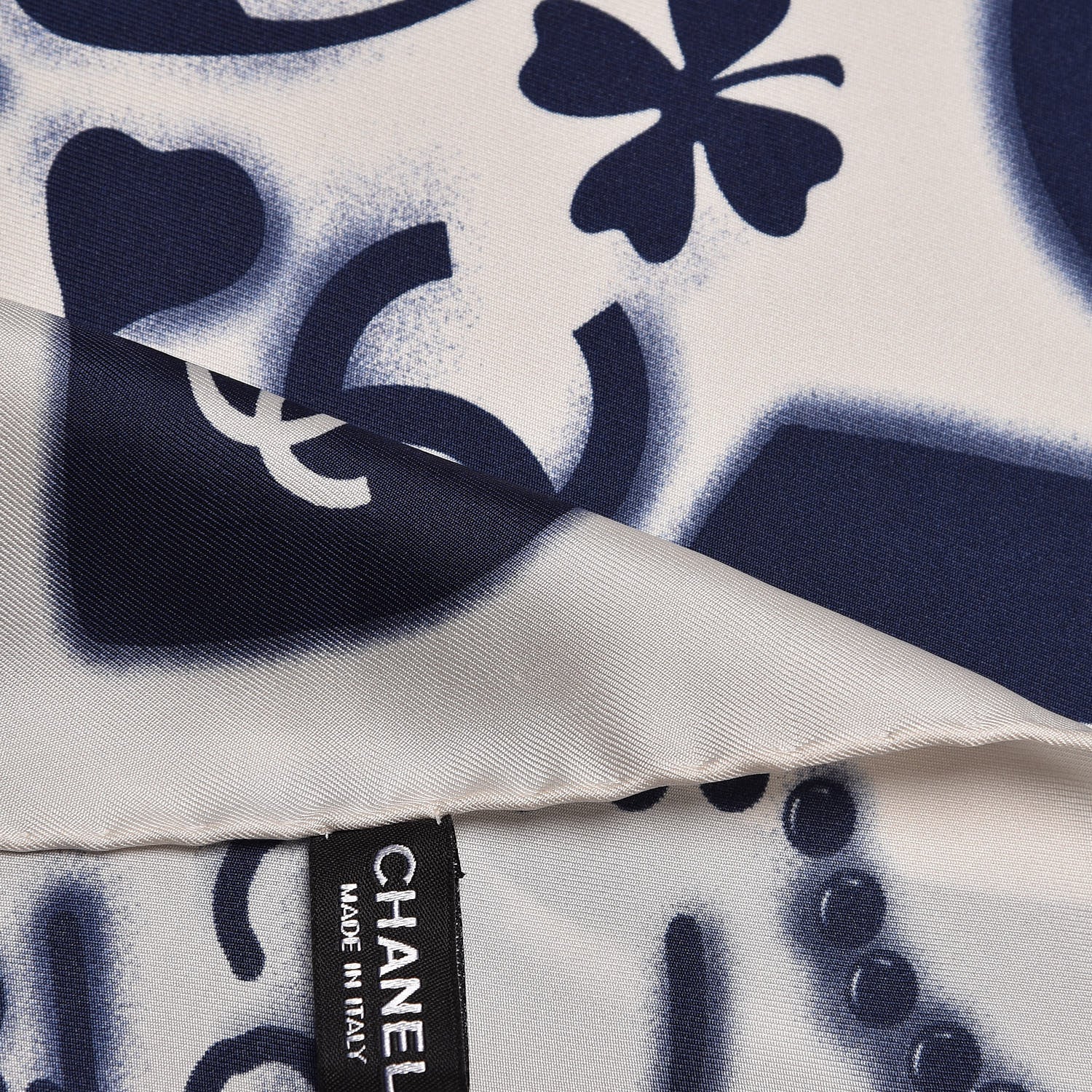 Chanel Silk CC Scarf White Blue 5 of 5