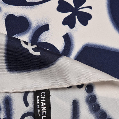 Chanel Silk CC Scarf White Blue 5 of 5