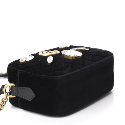 Gucci Velvet Matelasse Marquise Crystals Mini GG Marmont Chain Shoulder Bag Black 4 of 10
