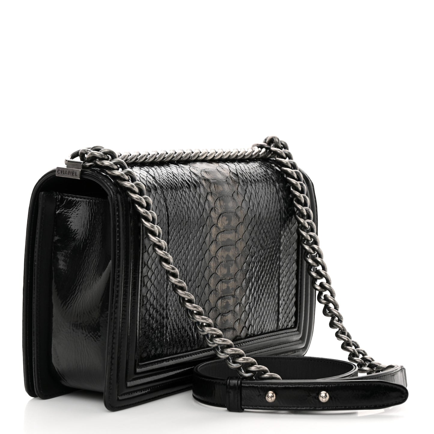 Snakeskin Medium Boy Flap Black