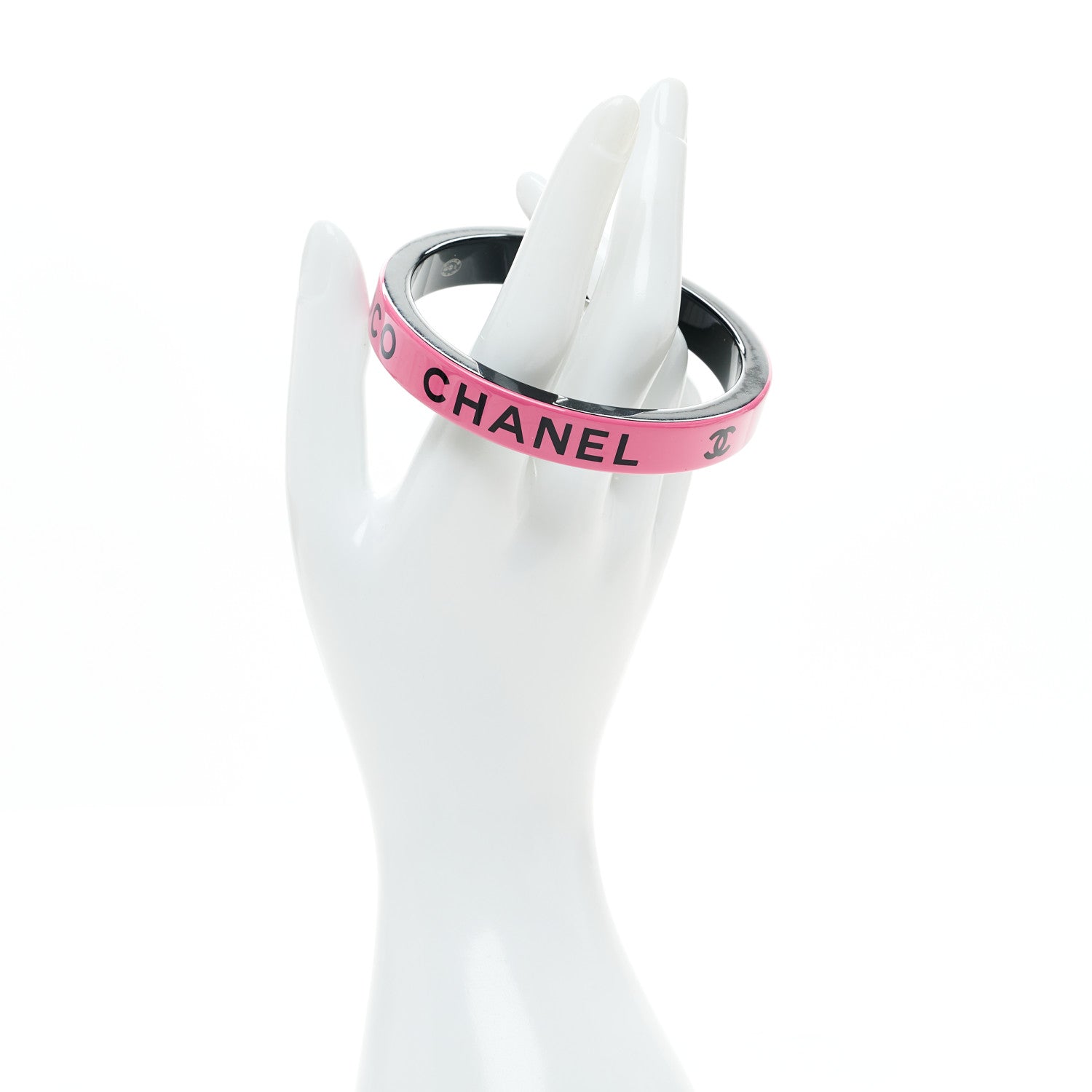 Chanel Resin Logo Bangle Bracelet Pink Black 1102824 – FASHIONPHILE