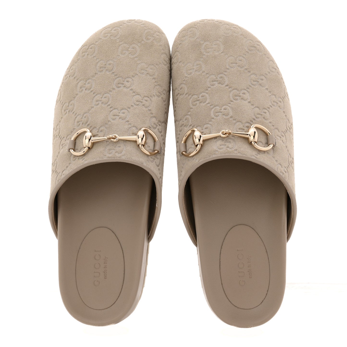Suede GG Guccissima Womens Horsebit Mules 38.5 Beige
