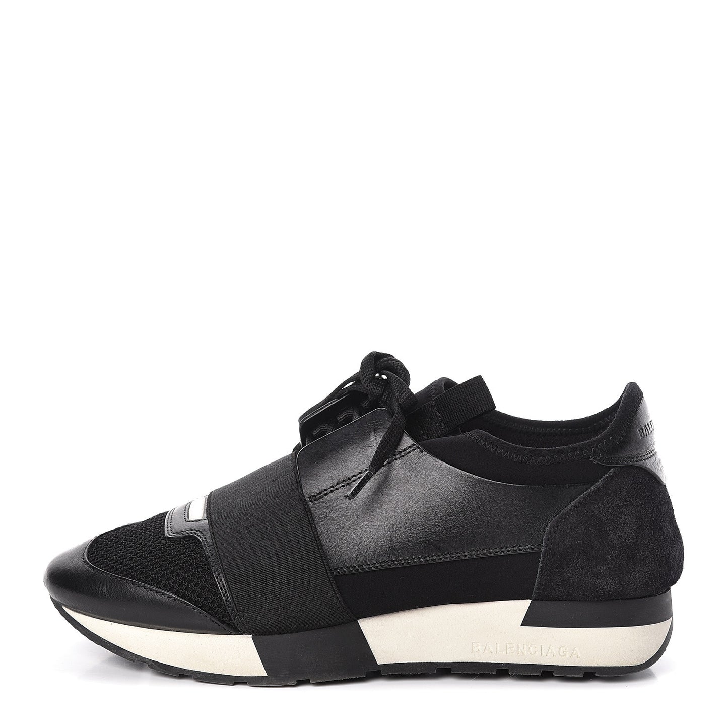 Mesh Calfskin Neoprene Suede Womens Race Runner Sneakers 37 Black