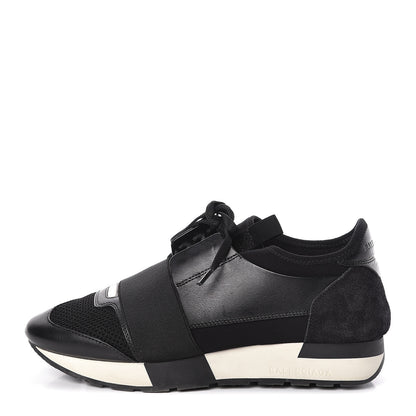 Balenciaga Mesh Calfskin Neoprene Suede Womens Race Runner Sneakers 37 Black 1 of 10