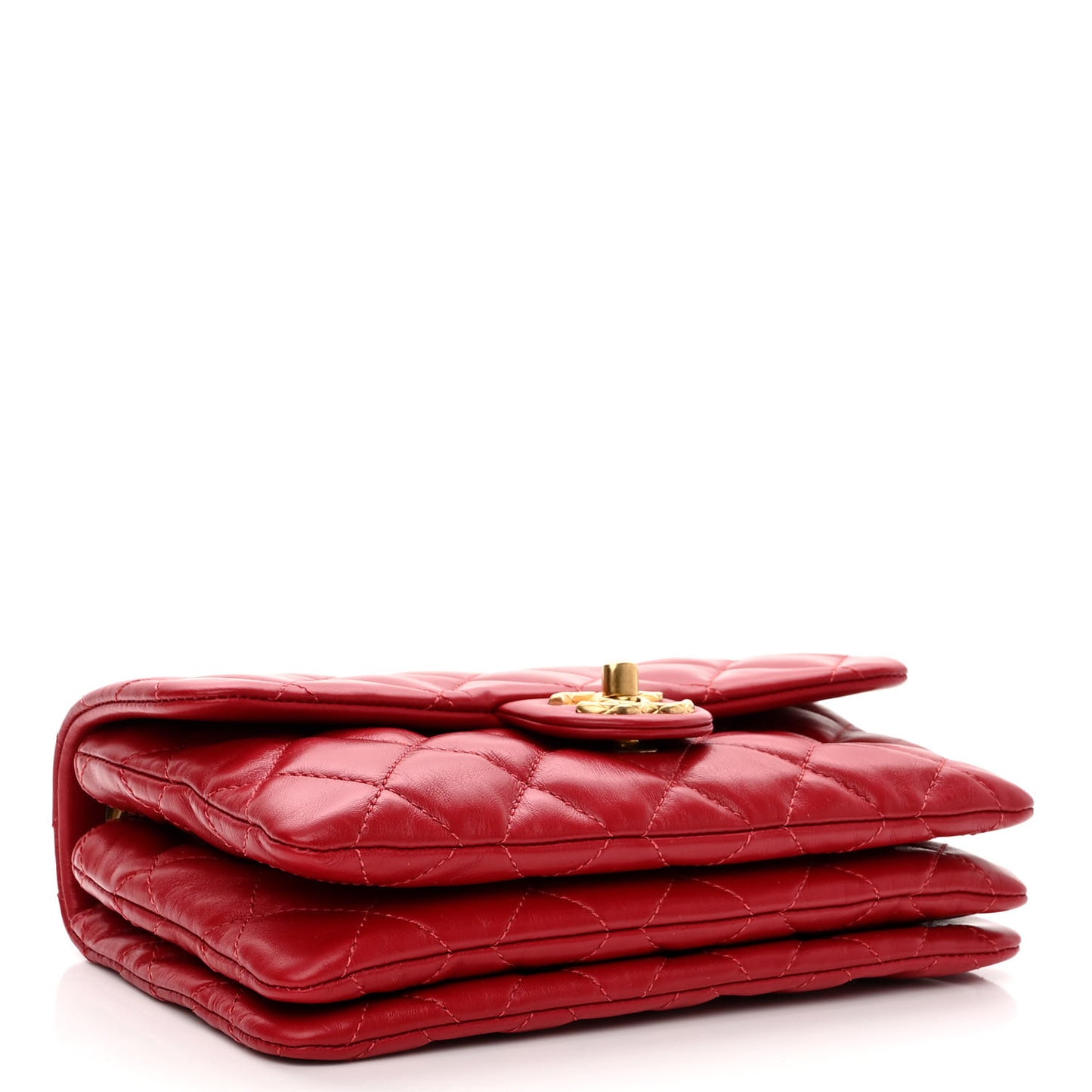 Lambskin Quilted Small Pillow Crush Flap Red