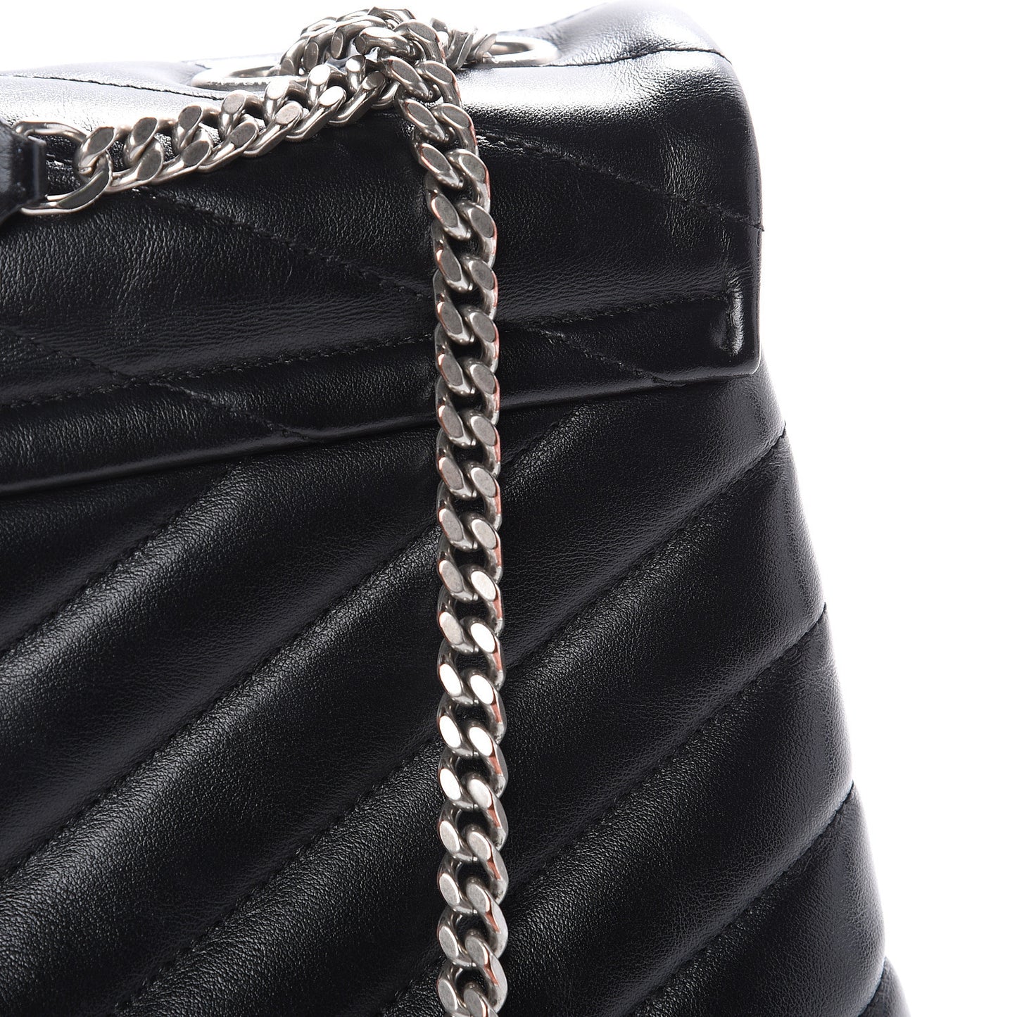 Calfskin Y Quilted Monogram Medium Loulou Chain Satchel Black