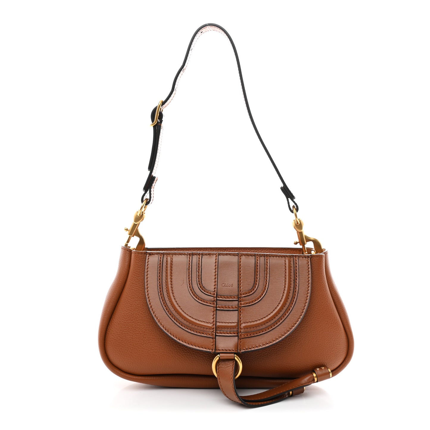 Shiny Grained Calfskin Small Marcie Clutch Tan