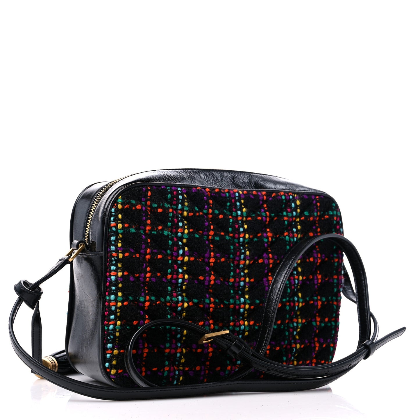 Tweed Calfskin Monogram Lou Camera Bag Black